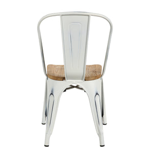 Danne Industrial Farmhouse Dining Chair Carved Elm Seat Powder Coated Steel Set of 4