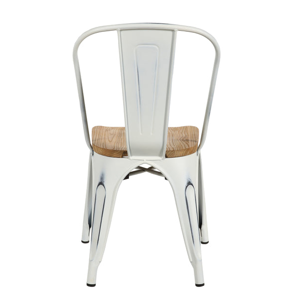 Danne Industrial Farmhouse Dining Chair Carved Elm Seat Powder Coated Steel Set of 4