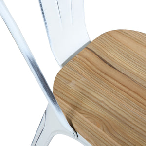 Danne Industrial Farmhouse Dining Chair Carved Elm Seat Powder Coated Steel Set of 4