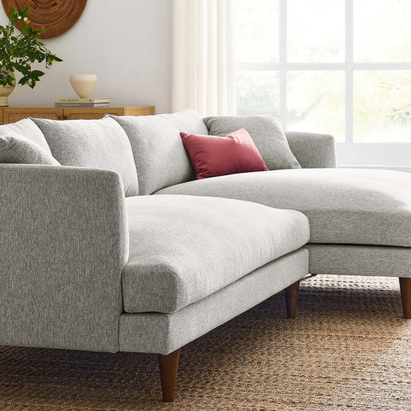 Modway Furniture Zoya Right-Facing Down-Filled Sectional Sofa - Luxurious Comfort for Modern Living Rooms & Family Spaces Heathered Weave Light Gray EEI-6612-HLG