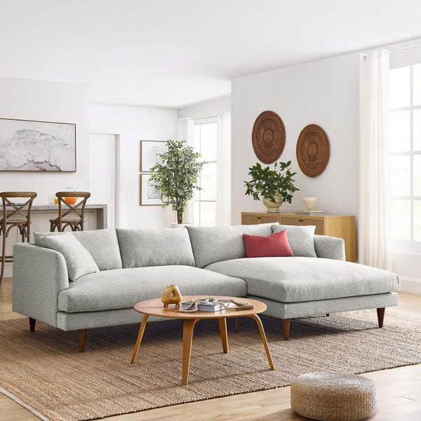 Modway Furniture Zoya Right-Facing Down-Filled Sectional Sofa - Luxurious Comfort for Modern Living Rooms & Family Spaces Heathered Weave Light Gray EEI-6612-HLG