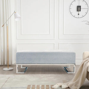 Pasargad Home Luxe Upholstered Bench – Elegant Ivory Seating With Sturdy Stainless Steel Legs Blue Polyester Y-1036b