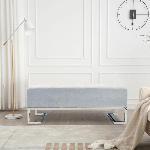 Pasargad Home Luxe Upholstered Bench – Elegant Ivory Seating With Sturdy Stainless Steel Legs Blue Polyester Y-1036b