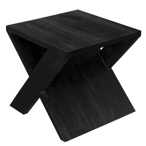 Noir Dylan Sculptural Side Table - Minimalist Munggur Wood with Bold X-Shape Base in Rich Burnt Black Finish EG-16BB