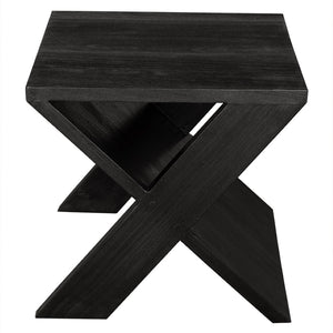 Noir Dylan Sculptural Side Table - Minimalist Munggur Wood with Bold X-Shape Base in Rich Burnt Black Finish EG-16BB