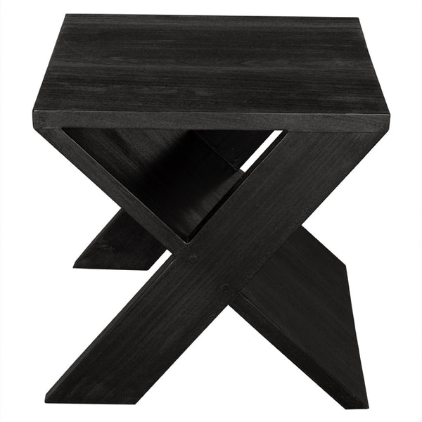 Noir Dylan Sculptural Side Table - Minimalist Munggur Wood with Bold X-Shape Base in Rich Burnt Black Finish EG-16BB