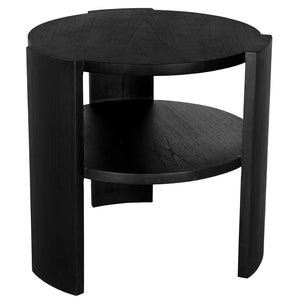 Noir Arnold Round Side Table with Curved Legs - Stylish Charcoal Black Finish & Functional Lower Shelf EG-18CHB