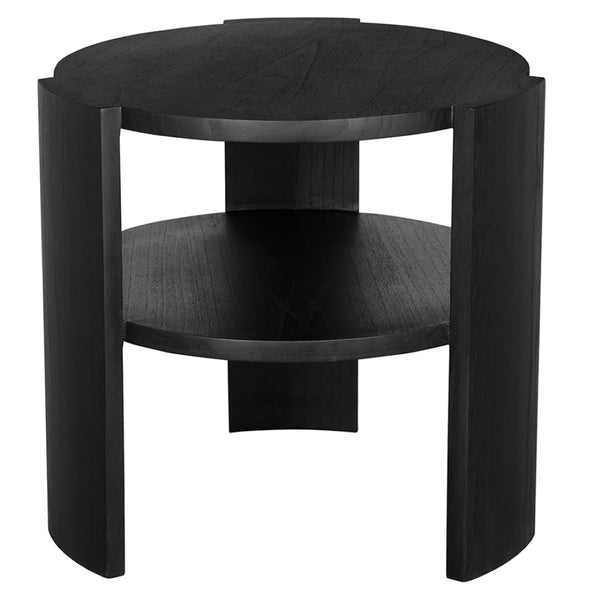Noir Arnold Round Side Table with Curved Legs - Stylish Charcoal Black Finish & Functional Lower Shelf EG-18CHB