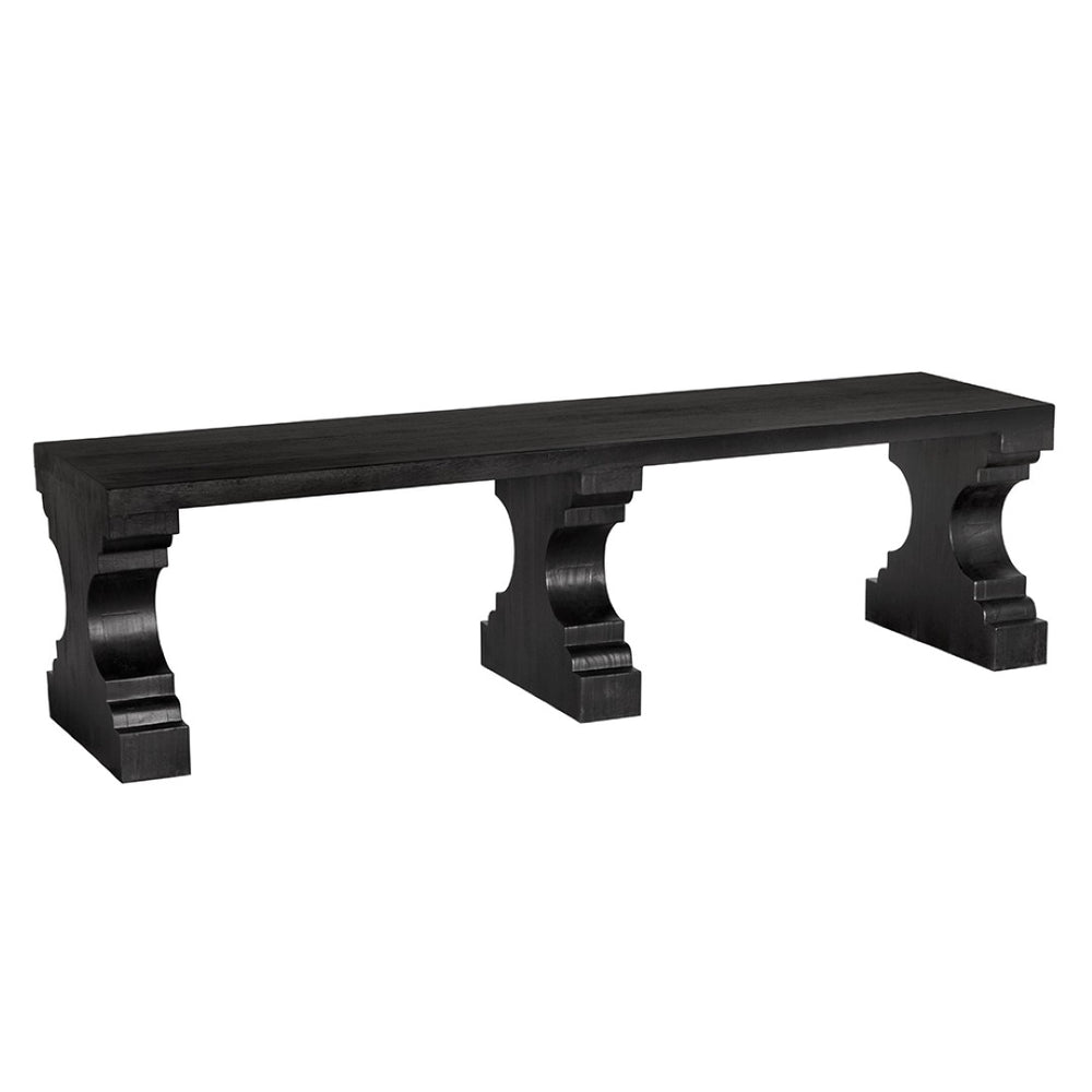 Noir Stern Long Bench - Sculptural Pedestal Design in Hand-Rubbed Burnt Black for Modern Interiors EG-7BB