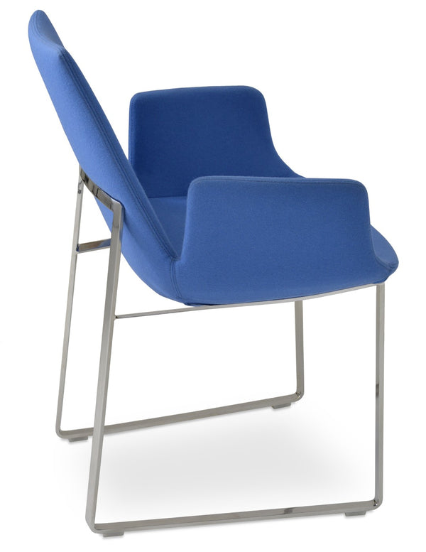 Soho Concept Eiffel Sled Armchair In Luxurious Camira Wool - Durable & Elegant Dining Chair With 10-year Guarantee Blue  Soho-concept-dining-chair-03671