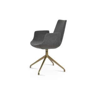 Soho Concept Eiffel Arm Pyramid-mw Dining Chair – Elegant Camira Yoredale Fabric, Genuine Leather, 10-year Warranty Brass,Dark Grey  Soho-concept-dining-chair-02867