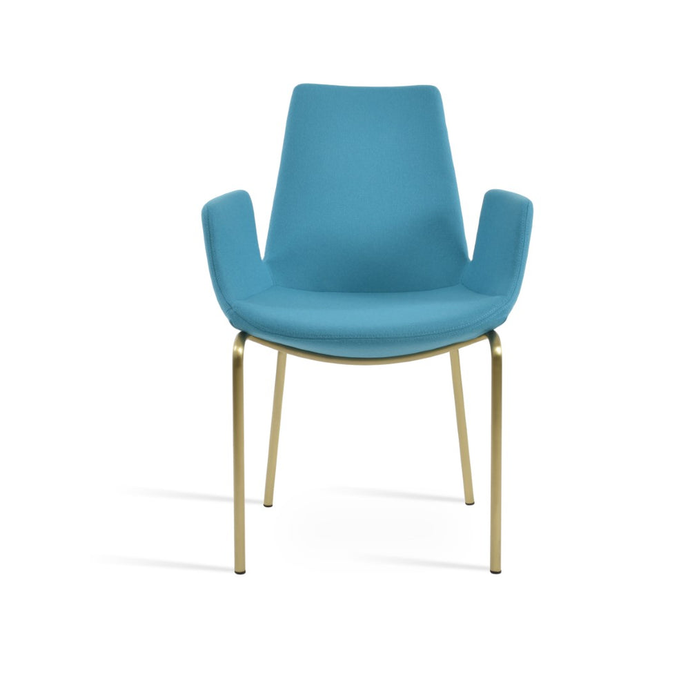 Soho Concept Eiffel Arm Galata Dining Chair - Stylish Wool Upholstery, Brass Finish, 10-year Guarantee, Durable Design Brass,Turquoise Steel Tubular Legs Soho-concept-dining-chair-02713