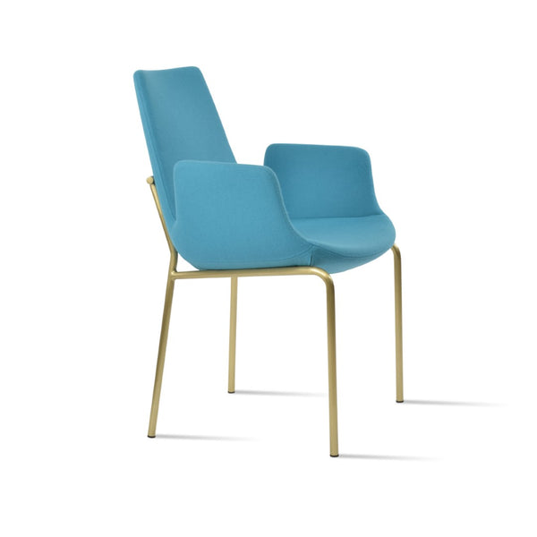 Soho Concept Eiffel Arm Galata Dining Chair - Stylish Wool Upholstery, Brass Finish, 10-year Guarantee, Durable Design Brass,Turquoise Steel Tubular Legs Soho-concept-dining-chair-02713