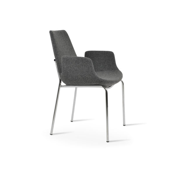 Soho Concept Eiffel Arm Galata Dining Chair - Stylish Wool Upholstery, Brass Finish, 10-year Guarantee, Durable Design Dark Grey,Chrome Steel Tubular Legs Soho-concept-dining-chair-02818