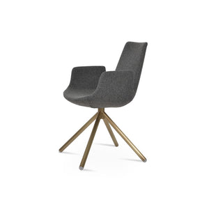 Soho Concept Eiffel Arm Galata Dining Chair - Stylish Wool Upholstery, Brass Finish, 10-year Guarantee, Durable Design Dark Grey Steel Tubular Legs Soho-concept-dining-chair-02904