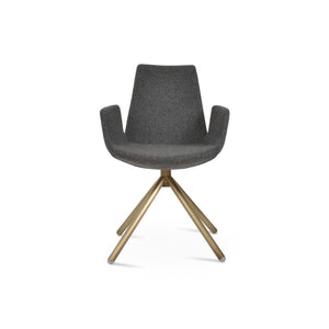 Soho Concept Eiffel Arm Galata Dining Chair - Stylish Wool Upholstery, Brass Finish, 10-year Guarantee, Durable Design Dark Grey Steel Tubular Legs Soho-concept-dining-chair-02904