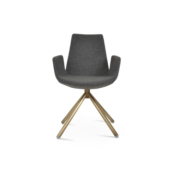 Soho Concept Eiffel Arm Galata Dining Chair - Stylish Wool Upholstery, Brass Finish, 10-year Guarantee, Durable Design Dark Grey Steel Tubular Legs Soho-concept-dining-chair-02904