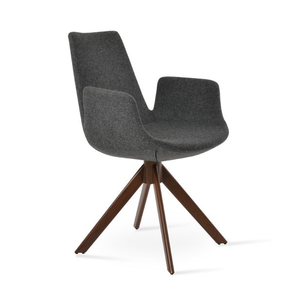 Soho Concept Eiffel Arm Pr-wood Dining Chair In Camira Blazer Wool Fabric With 10-year Guarantee & Comfort Design Walnut,Dark Grey  Soho-concept-dining-chair-02926