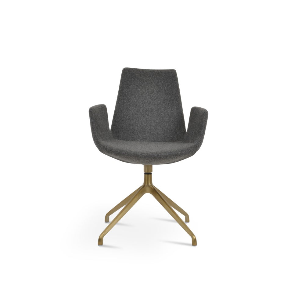 Soho Concept Eiffel Arm Pyramid-mw Dining Chair – Elegant Camira Yoredale Fabric, Genuine Leather, 10-year Warranty Brass,Dark Grey  Soho-concept-dining-chair-02867