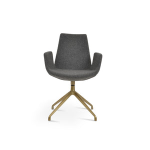Soho Concept Eiffel Arm Pyramid-mw Dining Chair – Elegant Camira Yoredale Fabric, Genuine Leather, 10-year Warranty Brass,Dark Grey  Soho-concept-dining-chair-02916