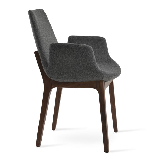 Soho Concept Eiffel Arm Wood Counter & Bar Dining Chair - Solid Wood, Wool Upholstery, 10-year Guarantee, Dark Grey Walnut,Dark Grey  Soho-concept-dining-chair-02733