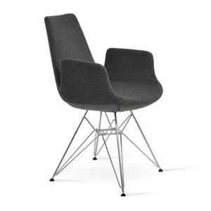Soho Concept Eiffel Arm Galata Dining Chair - Stylish Wool Upholstery, Brass Finish, 10-year Guarantee, Durable Design Chrome,Dark Grey Steel Tubular Legs Soho-concept-dining-chair-02936