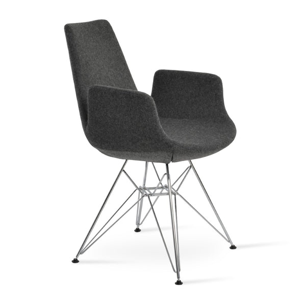 Soho Concept Eiffel Arm Galata Dining Chair - Stylish Wool Upholstery, Brass Finish, 10-year Guarantee, Durable Design Chrome,Dark Grey Steel Tubular Legs Soho-concept-dining-chair-02936