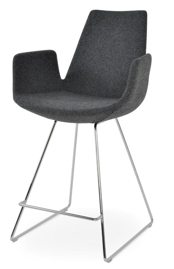 Soho Concept Eiffel Arm Wire Barstools & Counterstools In Camira Blazer Wool Fabric - 10-year Guarantee, Stylish Design Chrome,Dark Grey  Soho-concept-dining-chair-08188