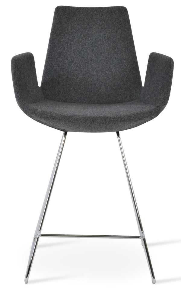 Soho Concept Eiffel Arm Barstools & Counterstools - Stylish Wool Fabric, Chrome Finish, 10-year Warranty, Versatile Design Chrome,Dark Grey  Soho-concept-dining-chair-06749