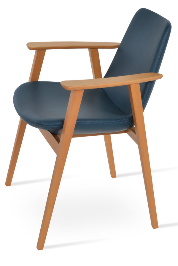 Soho Concept Eiffel Guest Chair - Stylish Armrest Dining Chair In Soft Leatherette With Walnut Finish & 2-year Warranty Natural,Blue  Soho-concept-dining-chair-03213
