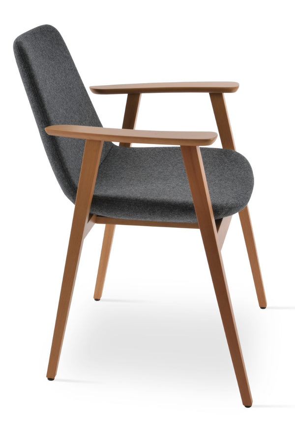 Soho Concept Eiffel Guest Chair With Armrest - Durable Wool Fabric, Stylish Walnut Base, 10-year Guarantee, 350 Lbs Natural,Dark Grey  Soho-concept-dining-chair-03206
