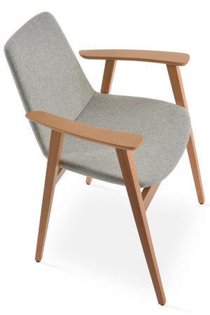 Soho Concept Eiffel Guest Chair With Armrest - Durable Wool Fabric, Stylish Walnut Base, 10-year Guarantee, 350 Lbs Natural,Silver  Soho-concept-dining-chair-03208
