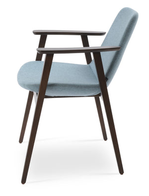 Soho Concept Eiffel Guest Chair With Armrest - Durable Wool Fabric, Stylish Walnut Base, 10-year Guarantee, 350 Lbs Walnut,Blue  Soho-concept-dining-chair-03224
