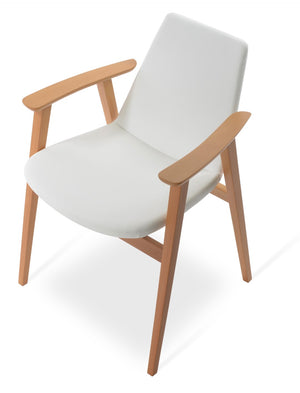 Soho Concept Eiffel Guest Chair - Stylish Armrest Dining Chair In Soft Leatherette With Walnut Finish & 2-year Warranty Natural,White  Soho-concept-dining-chair-03223