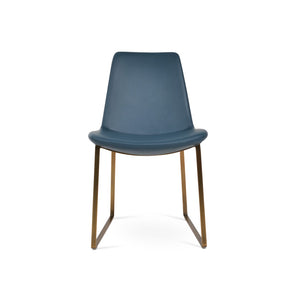 Soho Concept Eiffel Sled Chair - Stylish Soft Leatherette, Polished Base, 2-year Warranty, 350 Lbs Capacity, Turkiye Brass,Blue  Soho-concept-dining-chair-03384