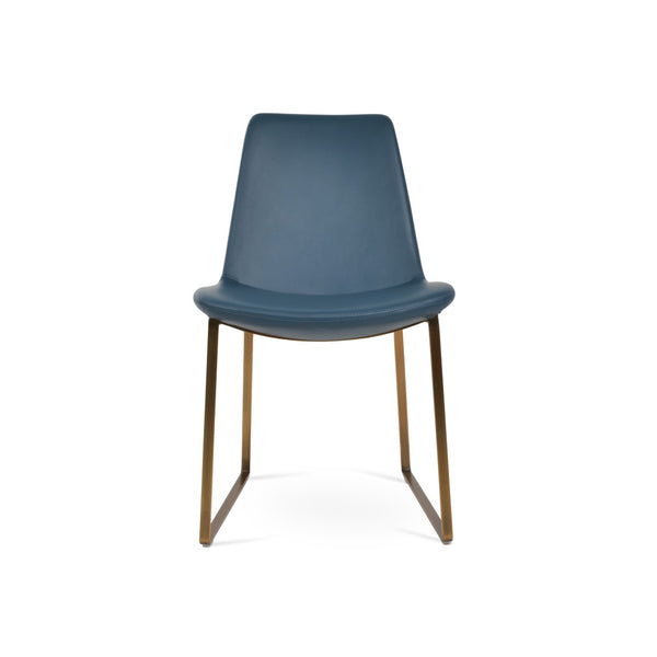 Soho Concept Eiffel Sled Chair - Stylish Soft Leatherette, Polished Base, 2-year Warranty, 350 Lbs Capacity, Turkiye Brass,Blue  Soho-concept-dining-chair-03384