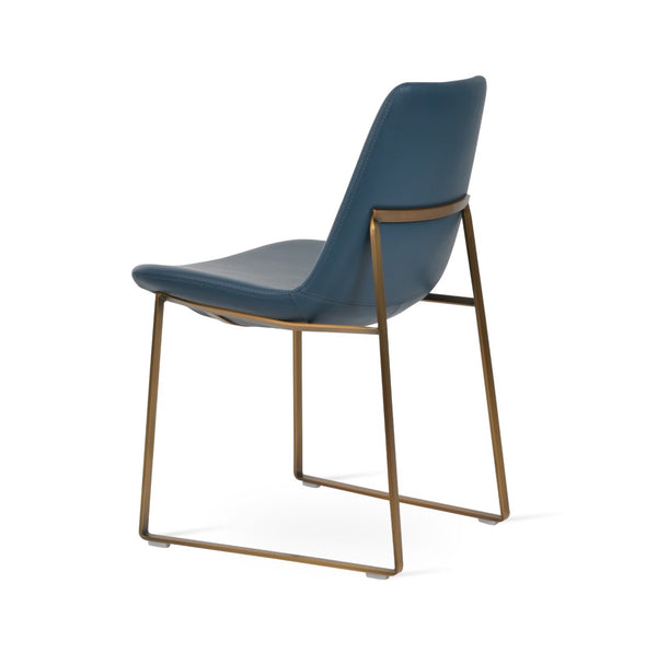 Soho Concept Eiffel Sled Chair - Stylish Soft Leatherette, Polished Base, 2-year Warranty, 350 Lbs Capacity, Turkiye Brass,Blue  Soho-concept-dining-chair-03383