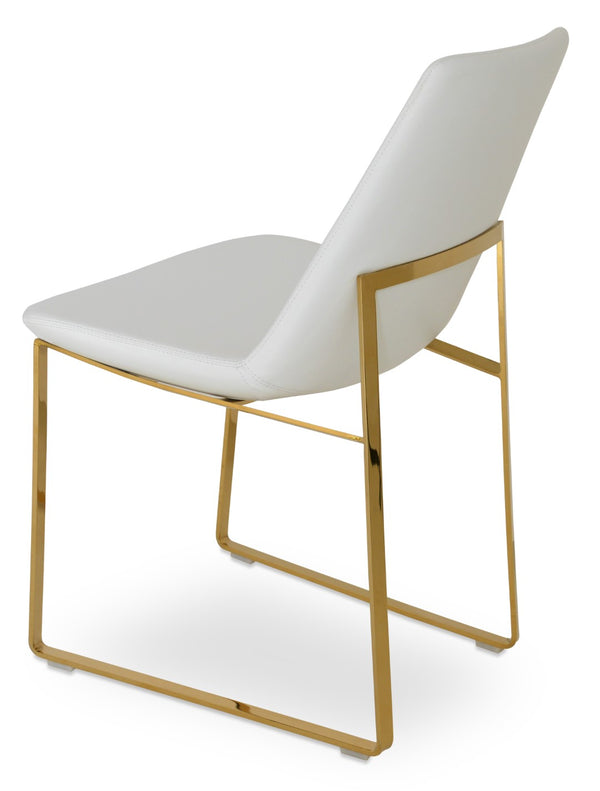 Soho Concept Eiffel Sled Chair - Stylish Soft Leatherette, Polished Base, 2-year Warranty, 350 Lbs Capacity, Turkiye Gold,White  Soho-concept-dining-chair-03398