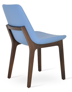 Soho Concept Eiffel Wood Chair - Stylish Dining Seating With Durable Leatherette, Brass Stretchers & 2-year Guarantee Walnut,Blue  Soho-concept-dining-chair-03659