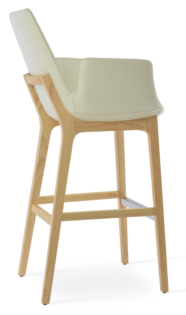 Soho Concept Eiffel Wood Barstools & Counterstools In Camira Yoredale Boucle Fabric - 10-year Guarantee, Leather Ash,Cream  Soho-concept-dining-chair-08377