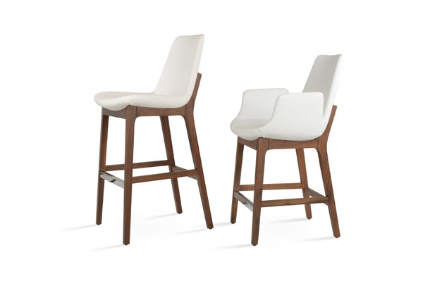 Soho Concept Eiffel Wood Barstools & Counterstools - Stylish Leatherette Seats, Brass Footrests, 2-year Warranty Walnut,White  Soho-concept-dining-chair-06716