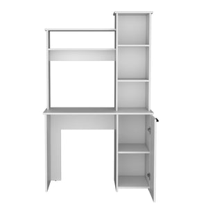 English Elm Muncy Computer Desk White with Hutch, Spacious 25.8"W Work Surface and Versatile 3-Tier Cabinet Storage B097133099