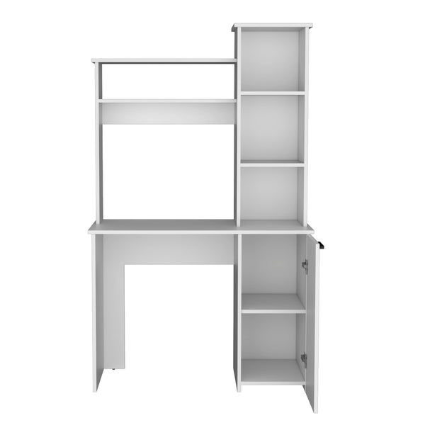 English Elm Muncy Computer Desk White with Hutch, Spacious 25.8"W Work Surface and Versatile 3-Tier Cabinet Storage B097133099