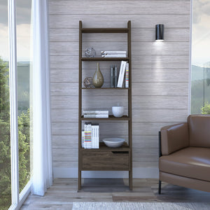 English Elm Oslo Dark Walnut Ladder Bookcase with Drawer, Five Open Shelves, Sturdy Four-Leg Frame for Home B07091974