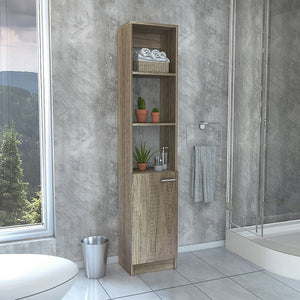 English Elm Malaga Linen Cabinet with Concealed Door and Three Open Shelves, 63" Tall Space-Saving Storage Solution Beige 66.5 L x 16.9 W x 3.9 H B20091942