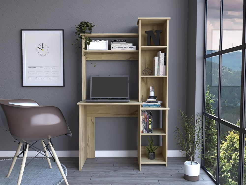English Elm Versalles Light Oak Writing Desk with Hutch Shelves and Five Open Cubbies for Home Office B07092118