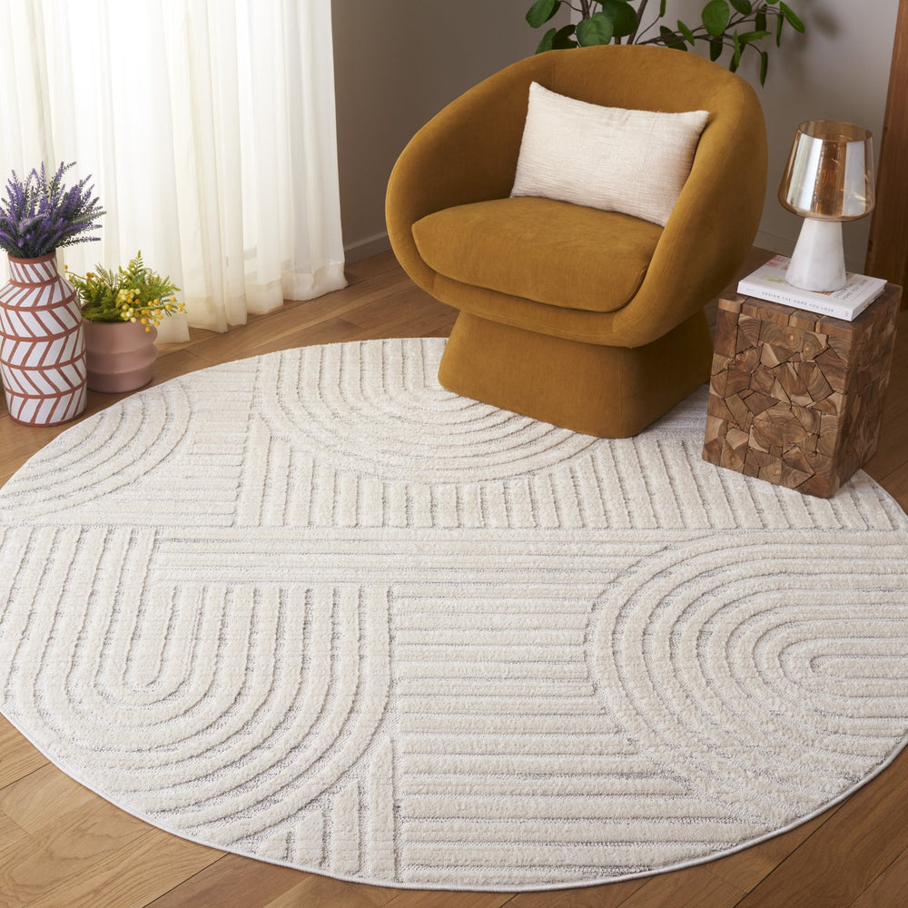 Safavieh Elmhurst 6'7" Round Area Rug In Ivory And Grey - Modern Geometric Design For Elegant Spaces Ivory ,Grey 42% Polyester,27% Jute,26% Polypropylene,5% Latex Elh562a-7r