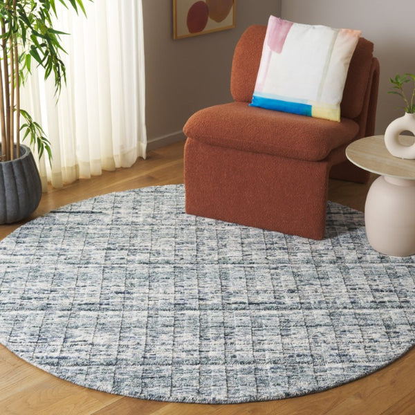 Safavieh Element Hand Loomed Wool Round Rug Abstract Teal Beige for Living or Bedroom ELM501J-6R