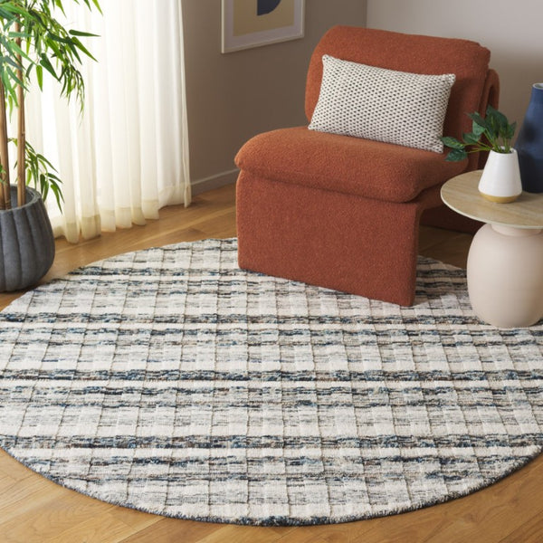 Safavieh Element Hand Loomed Wool Round Rug Abstract Navy Ivory Painterly Living Room Accent ELM501N-6R