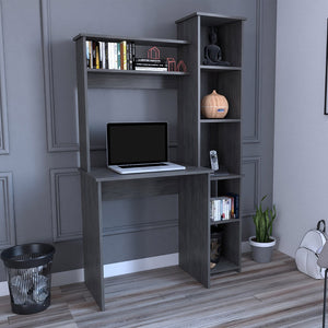 English Elm Versalles Modern Writing Desk With Two Shelves, Five Cubbies - Stylish Smokey Oak For Compact Spaces B07092003-GIGA